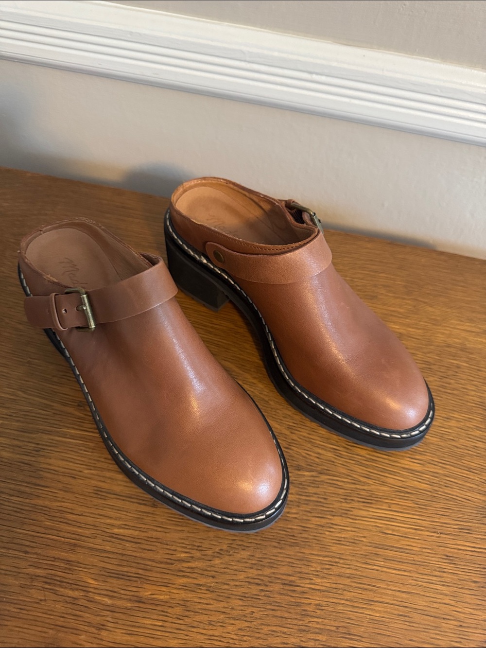 Madewell Tan Leather Buckle Mule Clogs